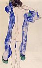 Standing Female Nude in a Blue Robe by Egon Schiele